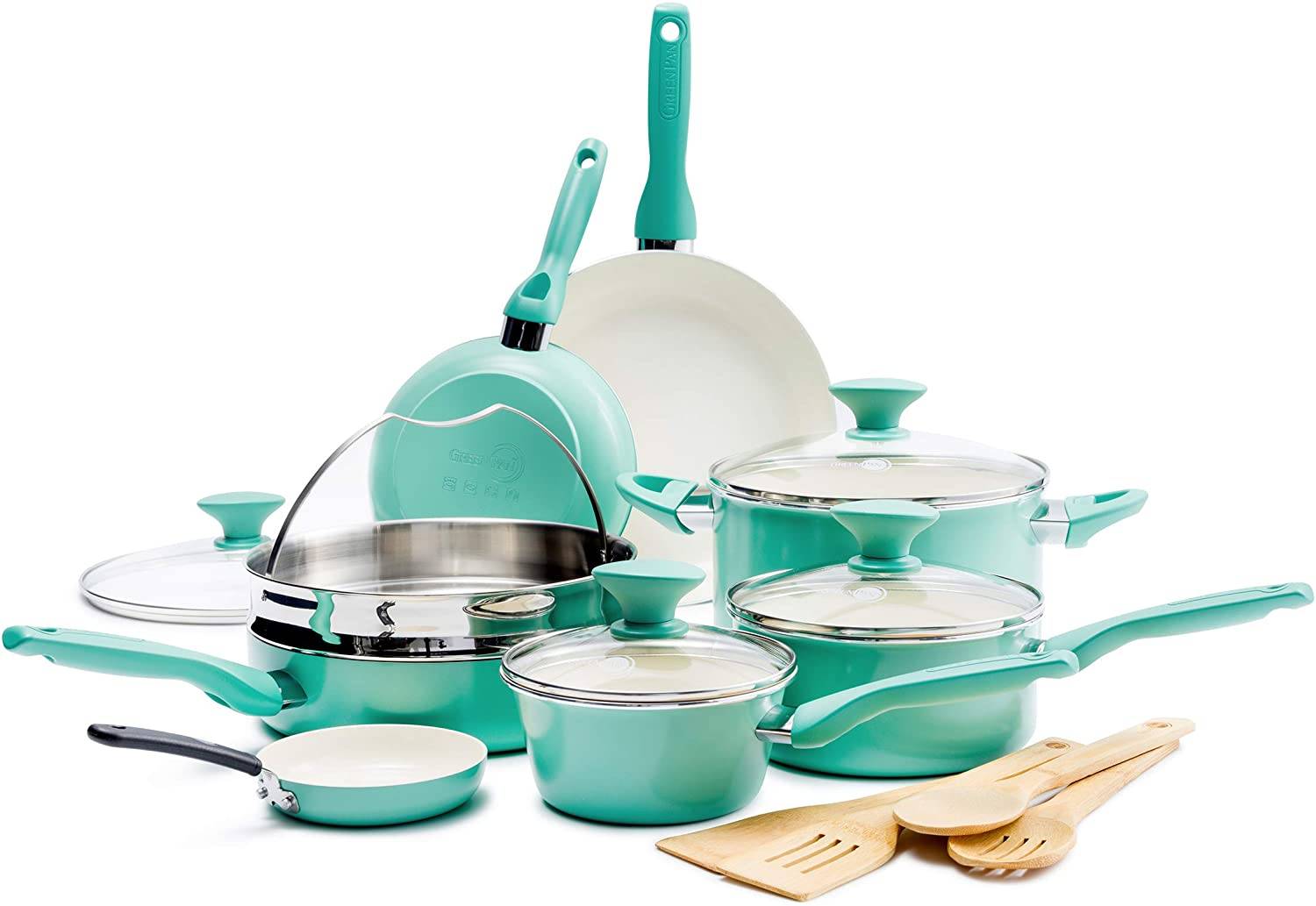 GreenPan Rio Healthy Ceramic Nonstick, Cookware Pots and Pans Set.