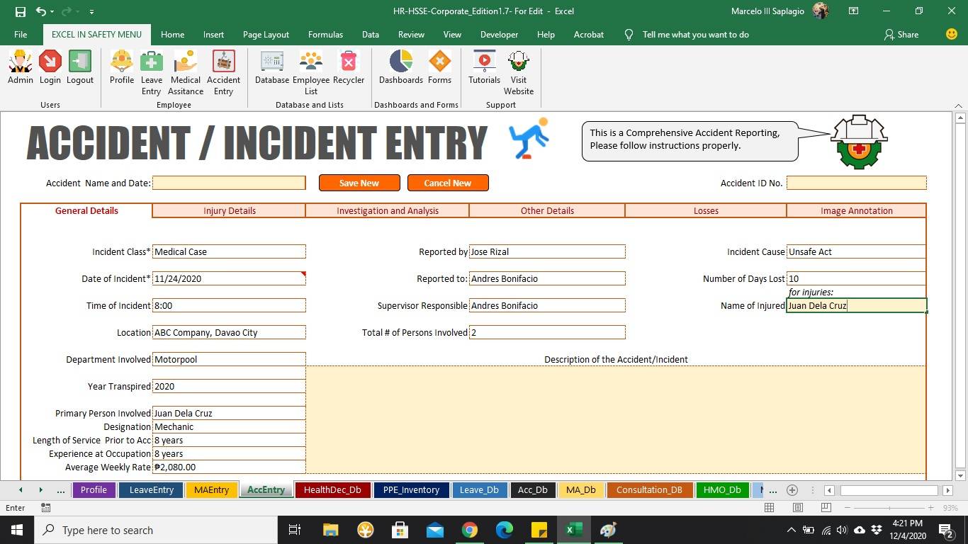 Download Accident Entry Template for FREE!!